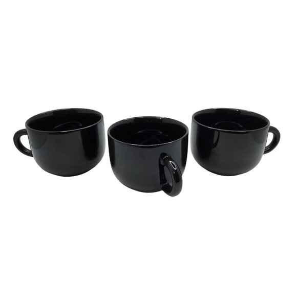 Unique Vintage Other - vintage set of 3 solid black ceramic 10oz coffee mugs